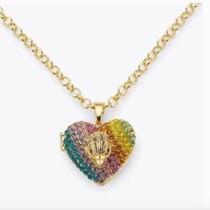 Kurt Geiger Gold Tone Rainbow Crystal Heart Locket Necklace